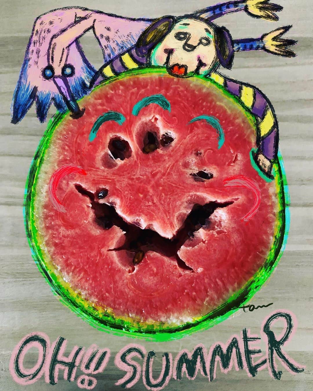 たむらぱんのインスタグラム：「８月 夏の王様 OH SUMMER 🍉 HAPPY AUGUST!! （Sound on!!) . . . #8月 #august #🍉 #summer #myartwork #animation」