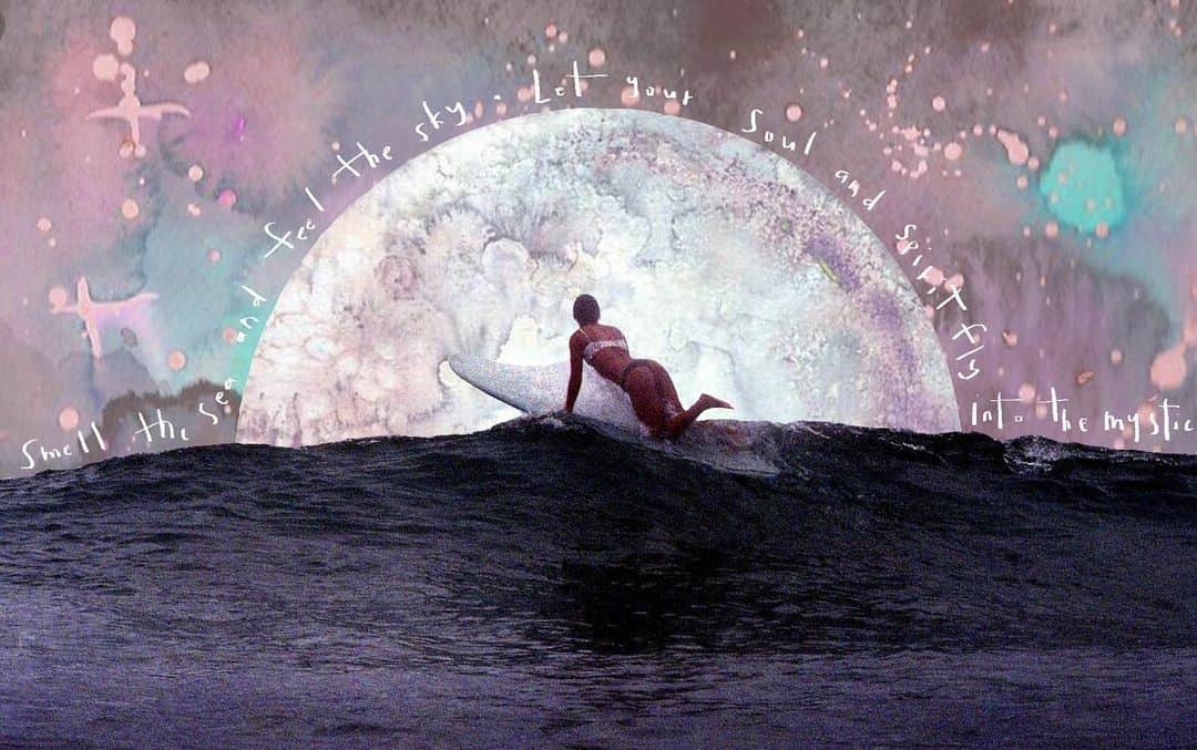 Tamikoのインスタグラム：「don’t ever stop dreaming 💜🌙🌊  @princess_connorella muse in photo @brendendonahue_  #collageart #tamikokonutscreative」