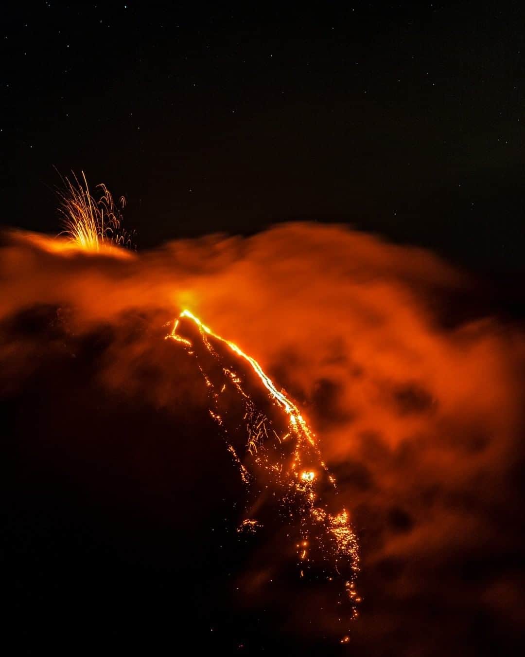 National Geographic Travelさんのインスタグラム写真 - (National Geographic TravelInstagram)「Photo by @babaktafreshi  A close-up view of the constantly erupting Pacaya, the most active of 37 live volcanoes in Guatemala. Volcanic materials ultimately break down and weather to form some of the most fertile soils on Earth, which is why communities tend to live close to these extremely dangerous mountains. This has allowed civilizations to flourish in human history, but it has also caused some of them to disappear.  Explore more of the world at night photography with me @babaktafreshi. #volcano #volcanpacaya #twanight」8月1日 17時08分 - natgeotravel