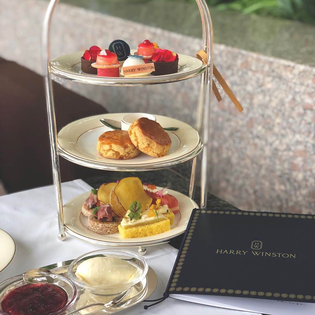 野田あず沙のインスタグラム：「Harry Winston💍﻿✨ ﻿ ﻿ ﻿ 今日から期間限定でスタートのハリーのアフタヌーンティーへ行ってきたよ💓﻿ ﻿ 本当は4月だったんだけどコロナで延期になってたので今日をとっても楽しみにしてました🥰﻿ ﻿ ﻿ ﻿ 41階は景色も綺麗で本当に素敵な空間でした✨﻿ ﻿ ﻿ ブログとYouTubeでもまた詳しく載せますね♪﻿ ﻿ ﻿ ﻿ ﻿ #HarryWinston #afternoontea #parkHyatttokyo #peaklounge ﻿ #ハリー #ハリーウィンストン#パークハイアット東京 #ピークラウンジ #アフタヌーンティー﻿」