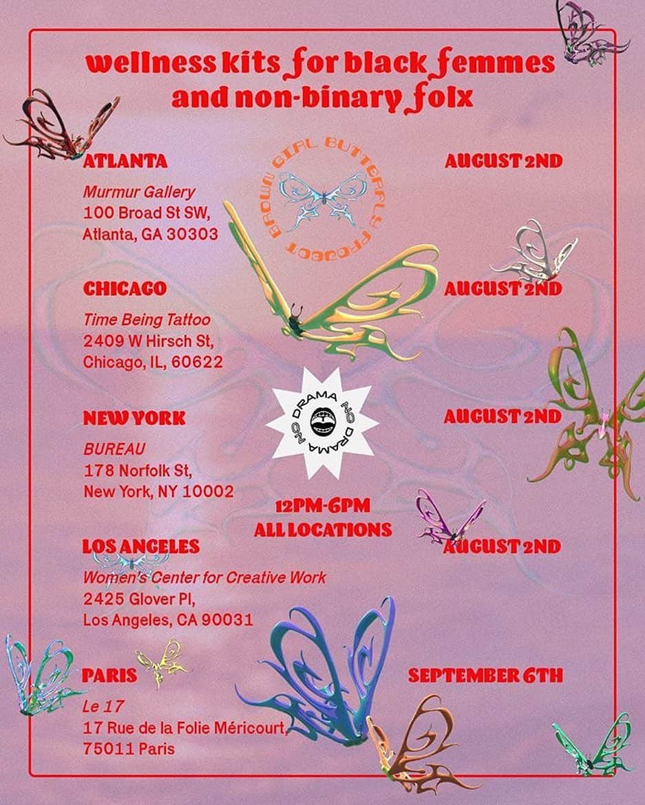 アリシア・デブナム・キャリーのインスタグラム：「Tomorrow! @browngirlbutterflyproject 🦋 Wellness kits for black femmes and non-binary folx. LA, NYC, CHICAGO, ATL from 12-6pm. 🦋」