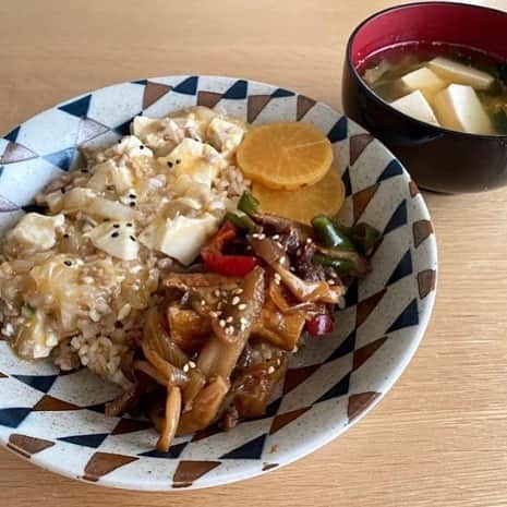 なでしこ健康生活さんのインスタグラム写真 - (なでしこ健康生活Instagram)「Repost from @happy_ako318   【在宅ワークごはん】 夫がいる時は、一から作らないと！というこだわりを持たないようにしたら、気持ちが楽になりました🤗 そのこだわり、夫から特に求められているものでなかったのにね。 * 残り物の、 「麻婆豆腐」と「牛肉の甘辛煮」を発芽玄米ごはんの上にのせました * 豆腐とモロヘイヤのお吸い物も一緒に💓 * 一度に2種類の味を楽しめるってなんて贅沢😍と思えば、残り物というのも気にならなくなる * 夫も、美味しい💓って食べていましたしね * 自分の中の、〜ねばならないを手放すと楽になる♪ 固定観念爆破💣 心模様でみえる景色も変わりますね😊🌸 * * #在宅ワークごはん#無理しない#残り物には福がある#心のあり方#ごはん記録#夫婦二人暮らし#生きている玄米#なでしこ健康生活」8月2日 3時50分 - nadeshiko_healthy_life
