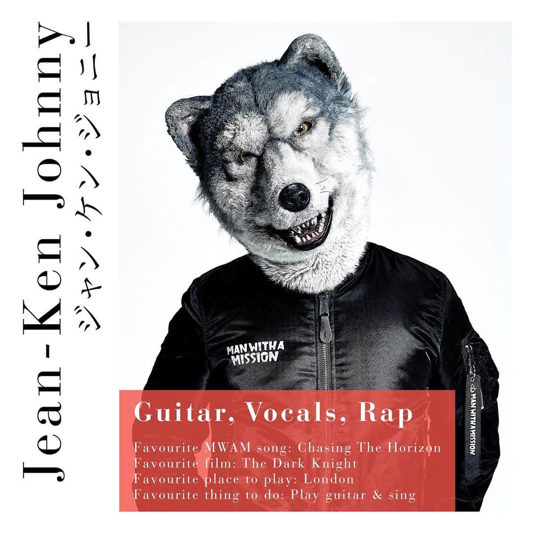 のインスタグラム：「‪All this week we have been learning a little more about our favourite Wolf Band, MAN WITH A MISSION! Today we complete the set with Jean-Ken Johnny 🎸‬  ‪👉 But what is YOUR favourite thing about him? 🤔‬  ‪#MWAM's Greatest Hits album is out now! 🎧 Listen to it via the link in our bio. . . . #mwam #manwithamission #jpop #jrock #jeankenjohnny #wolfband #wolves #rockwolves #bandprofiles」