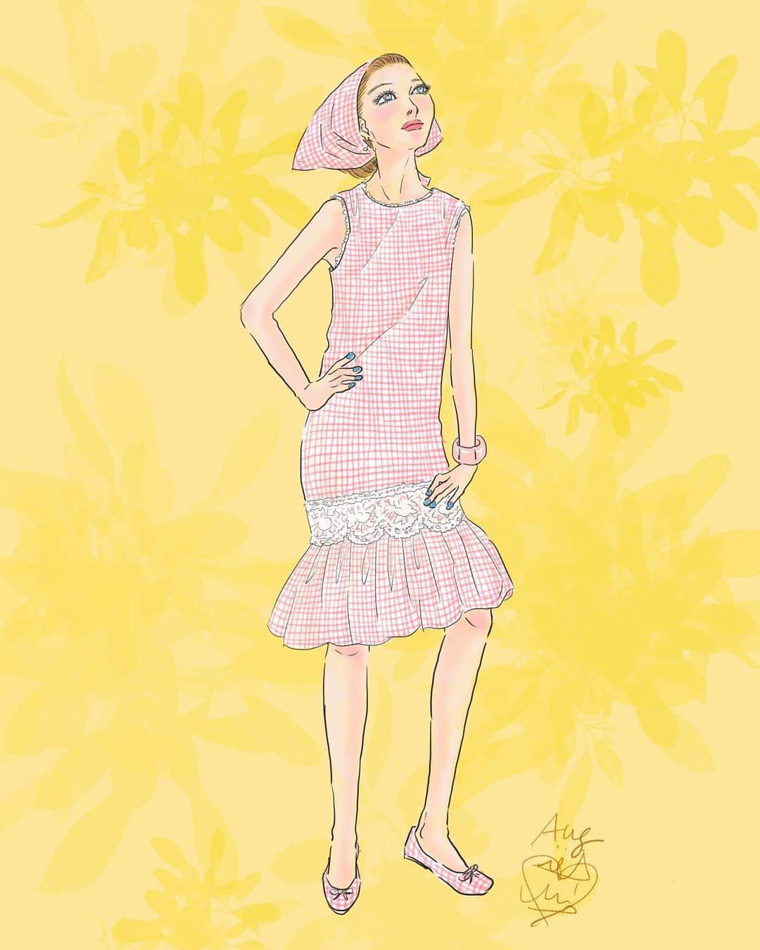 おおたうにさんのインスタグラム写真 - (おおたうにInstagram)「August🌼Girl #今日のおえかき #drawingeveryday #fashionillustration #60sfashion #outaunismygirl #おおたうに #outauni #calendargirl」8月2日 13時12分 - outa_uni