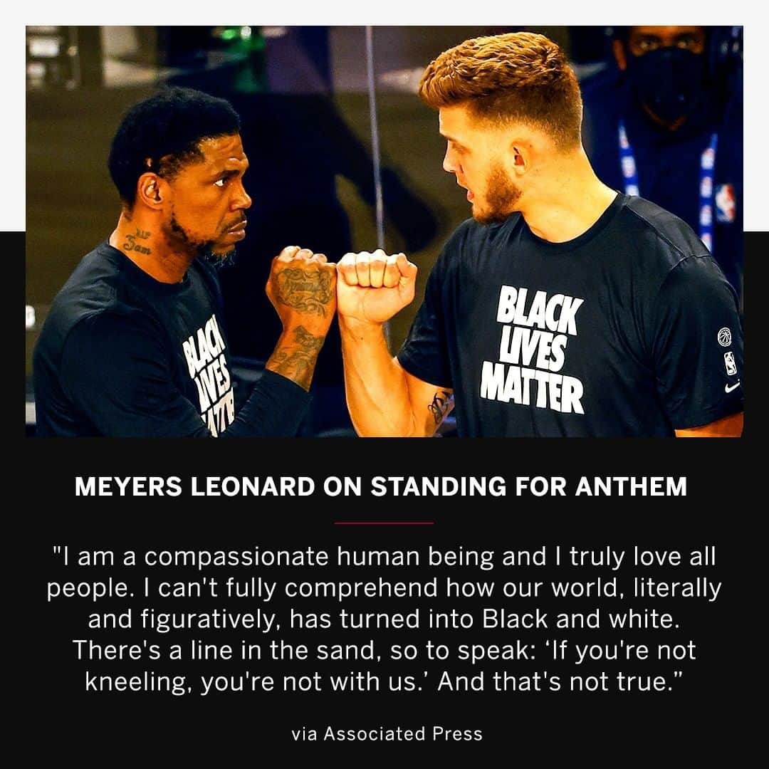 espnさんのインスタグラム写真 - (espnInstagram)「Meyers Leonard explained why he stood during the national anthem before Saturday's game. (via @apnews)」8月2日 5時02分 - espn