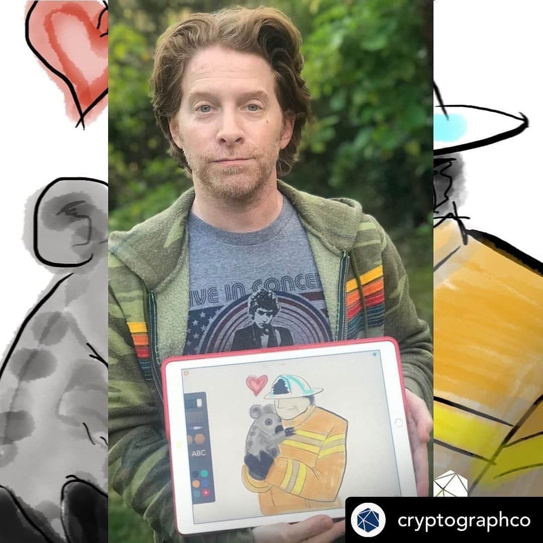 セス・グリーンのインスタグラム：「Bid now on this @cryptographco I made to benefit @global_wildlife_conservation & @oxygenseven or please donate to the wonderful work they’re doing   Posted @withregram • @cryptographco Today, we are also debuting an original digital illustration from @SethGreen, actor and co-creator of @RobotChicken. Seth's amazing illustration draws attention to modern day heroes and benefits @Global_Wildlife_Conservation and @OxygenSeven. Bid now on #Cryptograph. Link in their bio.  #cryptoart #ETH #NFT #NFTs #NIFTIES #nonfungible #blockchainart #GWC #Reforestation #oxygenseven #SethGreen #FamilyGuy #Changeland #AdultSwim #robotchicken」
