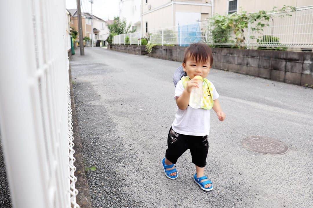 Momoeのインスタグラム：「. .  お散歩❤️ . . #happy #家事 #育児 #family #家族 #boy #smile #男の子 #息子 #code #love #lucky #kids #子供 #thankyou #宝物 #ベビー #fashion #follow #心 #縁 #パパ #ママ #家族写真 #男の子ママ #赤ちゃん写真 #photo #子育て #1歳 #flower」