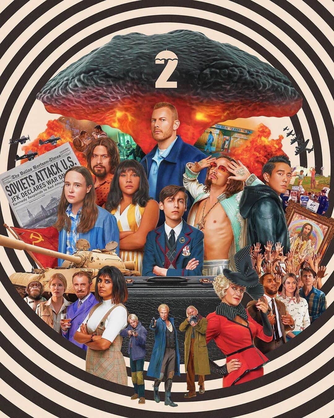 ジェラルド・ウェイのインスタグラム：「Digging this Season 2 collage ☂️ • @umbrellaacad let’s do the timewarp 🌀season 2 of the umbrella academy is now streaming.」