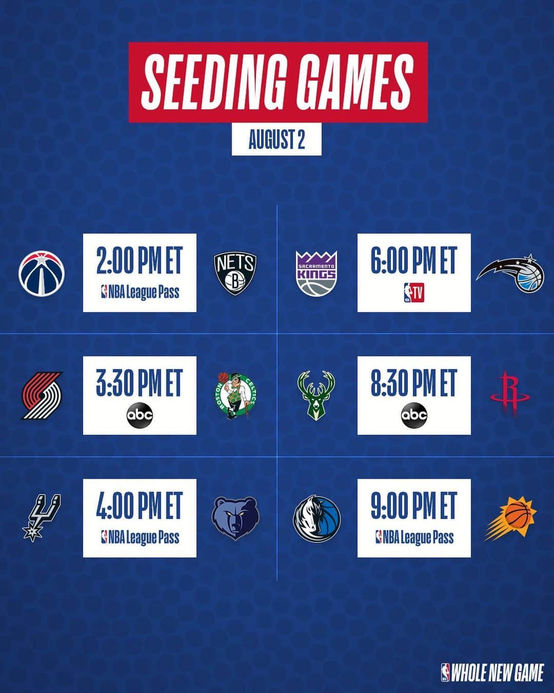 NBAさんのインスタグラム写真 - (NBAInstagram)「We’ve got six seeding games on today’s NBA Restart schedule! #WholeNewGame  Which game are YOU watching?」8月2日 22時14分 - nba