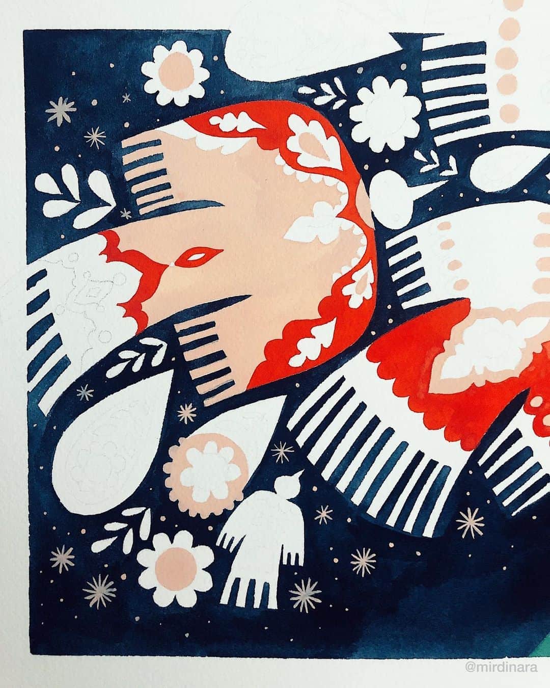 Dinara Mirtalipovaのインスタグラム：「A little bit of magic your way ✨🌚 A new painting in the works, not really sure what this one is about, but it’s slowly revealing itself as I’m painting it. #mirdinara」