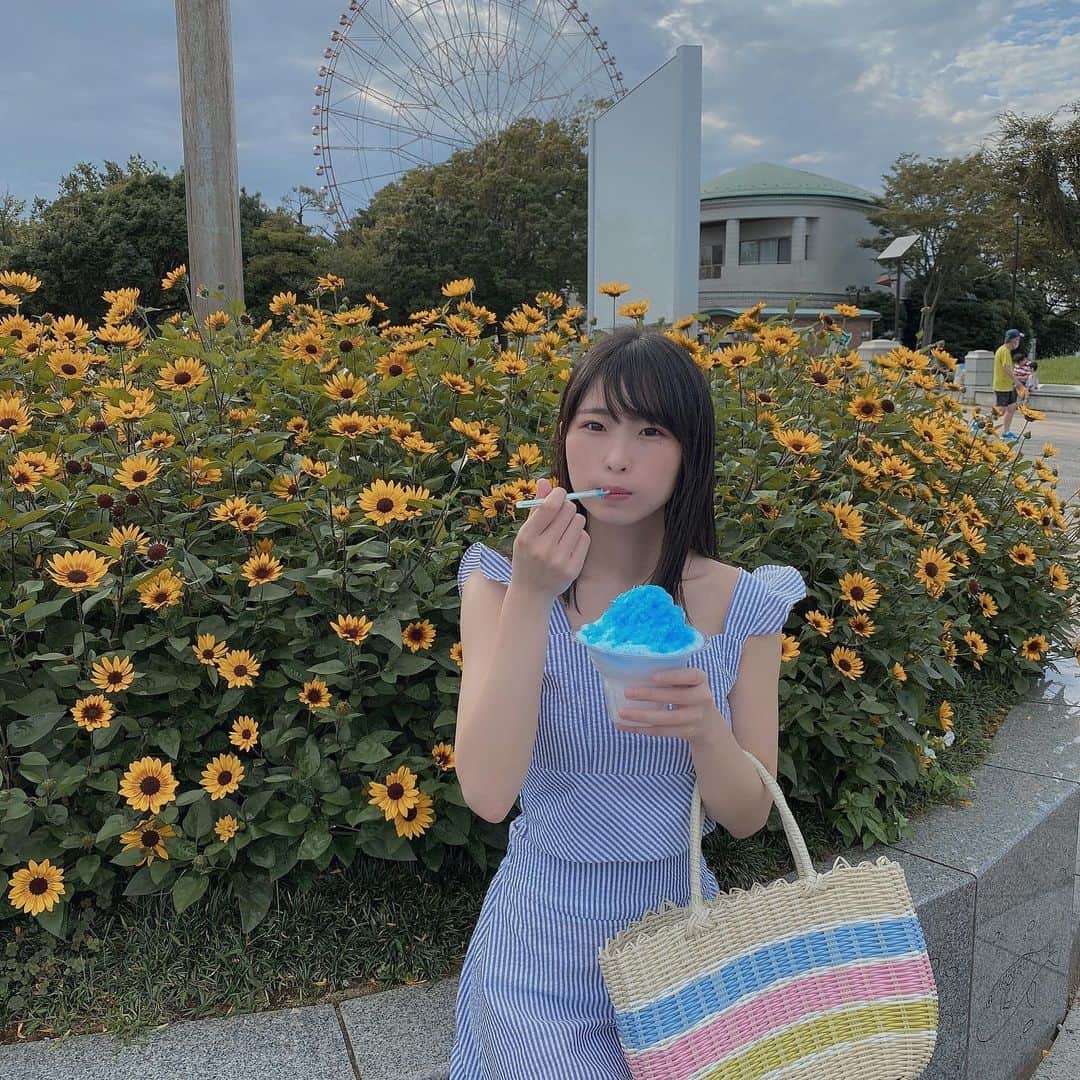 夏木紫帆のインスタグラム：「🍧🟦ブルーハワイ #かき氷 #ブルーハワイ」