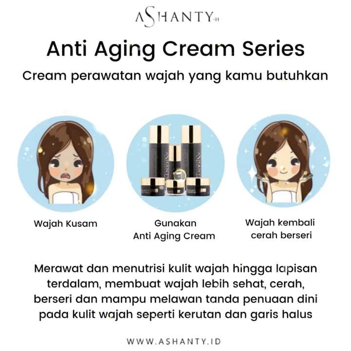 ASHANTY BEAUTY CREAM OFFICIALのインスタグラム：「Anti Aging Cream Series adalah perawatan wajah terbaik yang kamu butuhkan.   Atasi masalah kulit wajah dengan rutin menggunakan Ashanty Beauty Cream Anti Aging Cream Series 🖤  _____________________________ Informasi dan pemesanan  Ashanty Beauty Cream Chat Via WA: 081293823950 WA: 087778489900 WA: 085781140354 WA: 081287388885 ⚡️ Fast Respons Click Link On Bio Instagram @ashantyid ❣️ ______________________________ #ashantybeautycream #creamashanty #skincareashanty #skincare #skincareartis #skincarelokal #creamwajah #creamperawatanwajah #obatjerawat #jerawat #kosmetik #krimwajah #creamwajah #whiteningcream #ashantyid #ashanty #ahha #kepastian #aurelhermansyah」