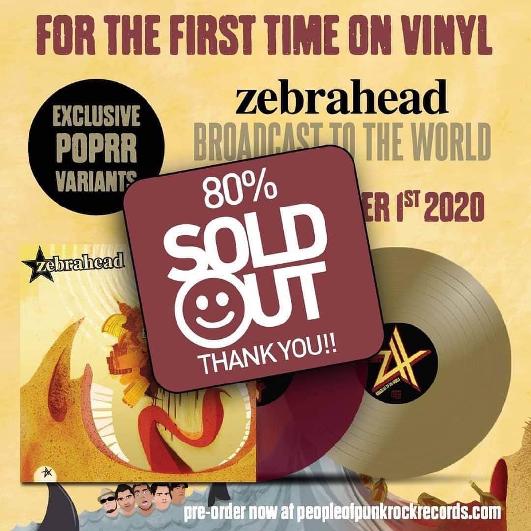 Zebraheadさんのインスタグラム写真 - (ZebraheadInstagram)「These are going fast, don't miss out!  #Repost @peopleofpunkrock ・・・ ⚠️ About 60 copies left of our exclusive ZEBRAHEAD "Broadcast to the World" variants. You sleep, you miss out! . 👉 Pre-order here: ➪ bit.ly/ZH_BroadcastLP . @zebraheadofficial #peopleofpunkrockrecords #punkvinyls」8月3日 2時39分 - zebraheadofficial