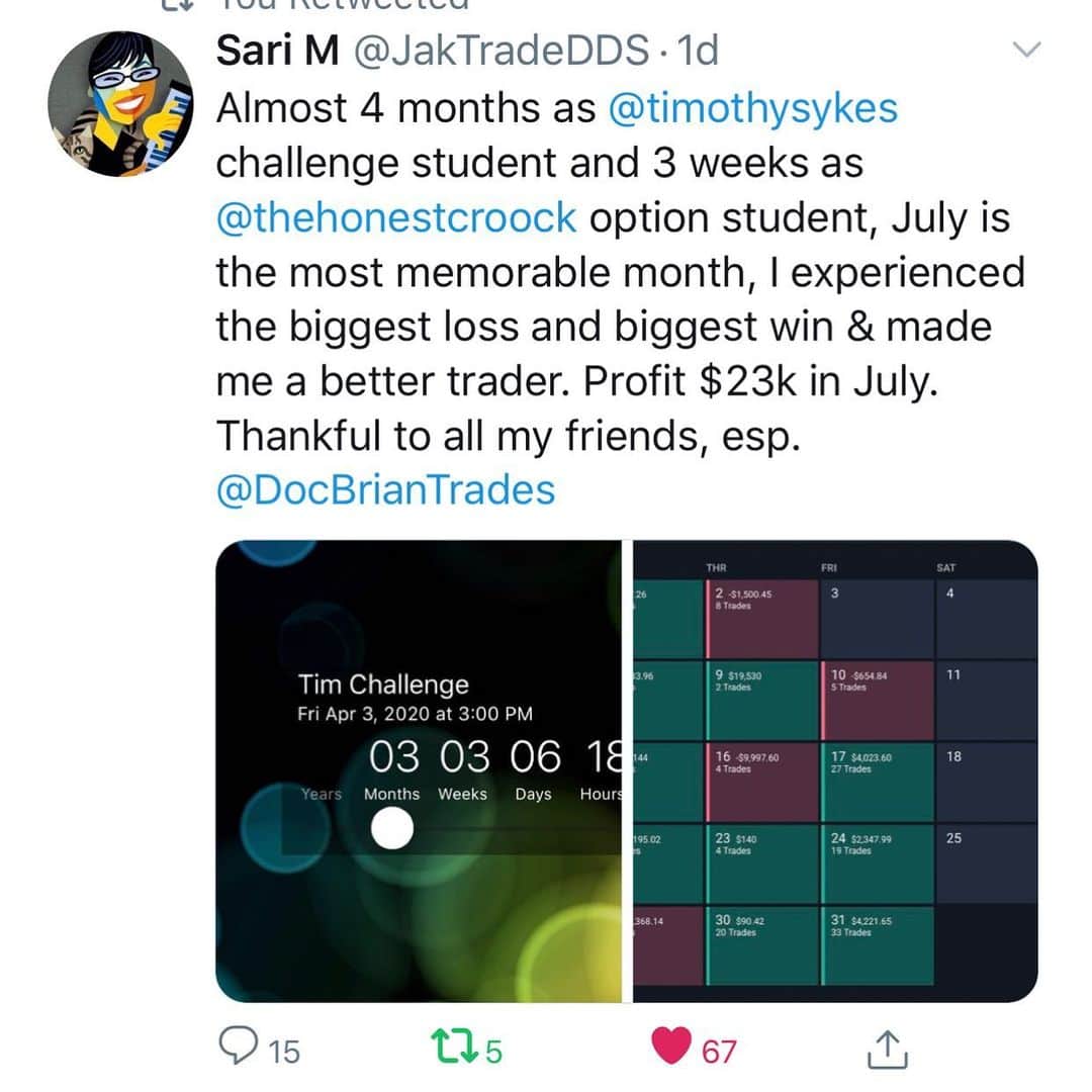 ティモシー・サイクスさんのインスタグラム写真 - (ティモシー・サイクスInstagram)「Sorry I’m behind on DMs, if you want to become my student & learn everything I know about stock trading, click the link in my bio and apply as we have different options for everyone, whether you want to be a part-time or full-time student, just be ready to study hard as knowledge/preparation are the keys to success! Here’s some #dailymotivation for you to #studyhard from some of my top trading challenge students & my recent trading performance in this INSANE stock market, as many of us are making $50,000, $100,000 even $200,000 PER MONTH lately thanks to our obsessive preparation and all the volatility right now. I’m SO proud to donate my roughly $370,000 in trading profits from June/July to help the people in Yemen which is the largest humanitarian crisis in the world right now & I’ll post a video this week detailing all those donations, along with the $500,000+ raised in our @karmagawa fundraiser (there’s still 24 hours left so please click the link in the @karmagawa or @savethereef bio to donate, we appreciate ALL donations great and small!). Swipe through this post to see some inspirational tweets and a few videos that my students made, my apologies to @jackkellogg @matthewvmonaco & @kyle_cwilliams who made their videos mid-month, but I got overwhelmed by trading/my Yemen fundraiser so I forgot to post earlier, Jack finished the month +$120,000, Matt finished +$50,000 and Kyle made $79,000 for July…like I aid, it’s absolutely insane right now so take advantage of it and go apply to be my student using the link in my bio, I’l try to catch up on DMs over the next week, just 7,000 or so behind LOL #ilovemyjob #proudteacher #jewlyreview」8月3日 4時32分 - timothysykes