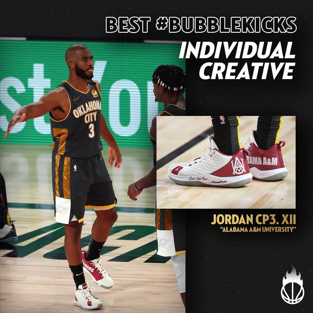 Nice Kicksさんのインスタグラム写真 - (Nice KicksInstagram)「The @nicekickshoops Best #BubbleKicks Individual Creative Award goes to @cp3. 🏆 The future HOF’er is set to produce a docu-series about #HBCU’s and their recruiting struggles. His #BubbleKicks combined with ongoing protests against racial injustice have amplified the conversation of the importance of these historic schools.」8月18日 1時42分 - nicekicks