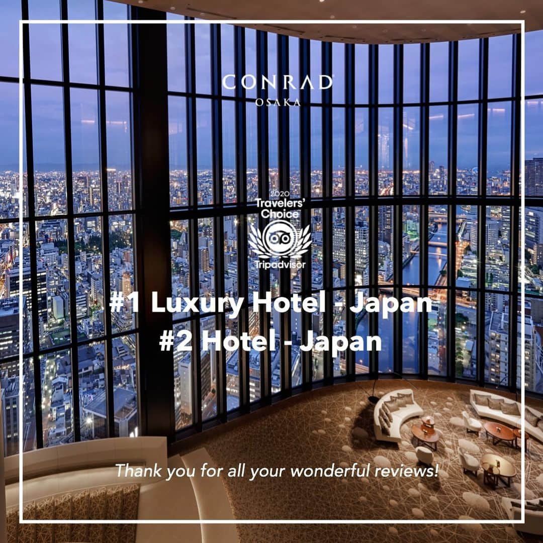 Conrad Osakaさんのインスタグラム写真 - (Conrad OsakaInstagram)「・ コンラッド大阪は、世界最大の旅行サイト「トリップアドバイザー®」にて、日本の「人気の高級ホテル 第1位」「人気ホテル 第2位」という、皆様の口コミによって頂ける大変名誉な賞を頂戴いたしました！チーム一同心から嬉しく受けとめると共に、 これからも皆様から愛されるホテルを目指して精進して参ります。 ・ We are pleased to be announced by Tripadvisor as the winner of “#1 Luxury Hotel - Japan” and “#2 Hotel - Japan”! Thank you for all your wonderful reviews!  ・ #コンラッド大阪 #トリップアドバイザー #travellerschoice2020 #トラベラーズチョイス #大阪 #ConradOsaka #受賞 #1luxuryhotel」8月17日 18時46分 - conradosaka