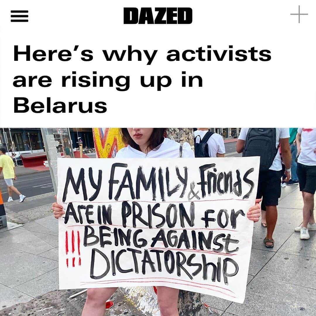 Dazed Magazineさんのインスタグラム写真 - (Dazed MagazineInstagram)「Over the past week, demonstrations have swept across Belarus to protest the rule of Alexander Lukashenko, the Belarusian president and so-called “last dictator” in Europe. ⁠⠀ ⁠⠀ Tap the link in bio for a breakdown of what’s going on and how you can help 📲⁠⠀ ⁠⠀ #Belarus」8月17日 22時14分 - dazed