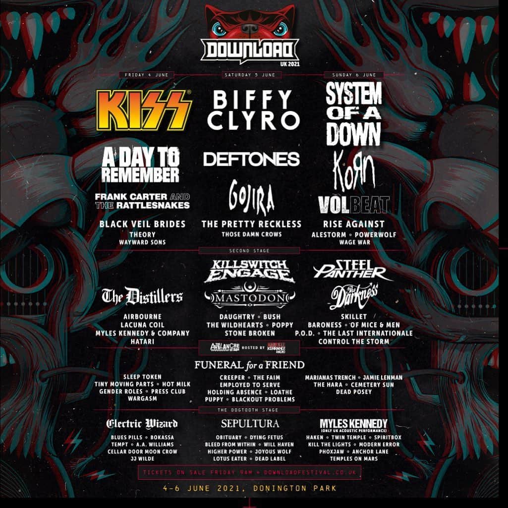 METAL HAMMERさんのインスタグラム写真 - (METAL HAMMERInstagram)「Your @downloadfest 2021 lineup! What do you think? #Download #DownloadFestival #Kiss #SystemOfADown #Korn #BiffyClyro #ADayToRemember #Gojira #KillswitchEngage #Deftones #Volbeat #Metal #Rock #HeavyMetal #MetalHammer」8月3日 17時37分 - metalhammeruk
