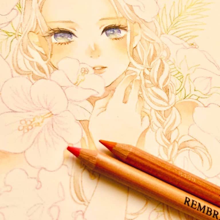 友風子 Yufushiさんのインスタグラム写真 友風子 Yufushiinstagram ハイビスカス塗り塗り Illustration イラスト Watercolor 水彩 ハイビスカス Hibiscus 色鉛筆 Lira 8月3日 11時31分 Uko Yufushi