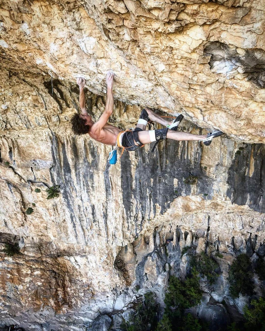 デイブ・グラハムのインスタグラム：「The first month in Rodellar was pretty wild 🤪 Adapting to the massive roofs and the burly yet technical style of resistance climbing took some learning, but adjusting to the average temperature of around 35 C was a total trip, WOW 🥵😂 !!! There were some minor hiccups, notably tweaking my MCL in a Kneebar (first time for everything 🙄) and then getting bitten by a large Golden Retriever separating a dog battle (holy shit that hurts 😣) After a chill week of healing my wounds I could find my groove again and sample some of the bigger and badder rigs of the area. Ali-Hulk Sit Extension Total [9B] is now on the list after sorting all the sections, Las Meninas [9A/+] in the Museo is an ultra sick resistance crimp line which feels attainable, as well this burly rig pictured here No Pain No Gain [9A+] 👀 Unfortunately we have no accommodation for the next couple weeks during the high season of tourism, so its time for some training, rest, and a few high octane three-day-on seshs via Cornu until we get our new Bungalow 🙄 And for anyone has been following the epic adventure this year, I have one HUGE update I’d love to share 🤗 I finally received my Spanish Residency 🥳🥳🥳 5 years legal in EU 😎!!!! Forward and Forever Onward 👐🏻 Now it’s time to finish some business here in Spain, siege the rigs as the temps drop over the next month, and get HYPE for SWITZERLAND, the next destination 🏡🌄🌌💫💎⛏🔥🤠!!!! 📸 from my homie @esteban.ele.eme 🙌🏻 @adidasterrex @fiveten_official @petzl_official @climb_up_officiel @frictionlabs @sendclimbing @tensionclimbing @alizee_dufraisse 😘」