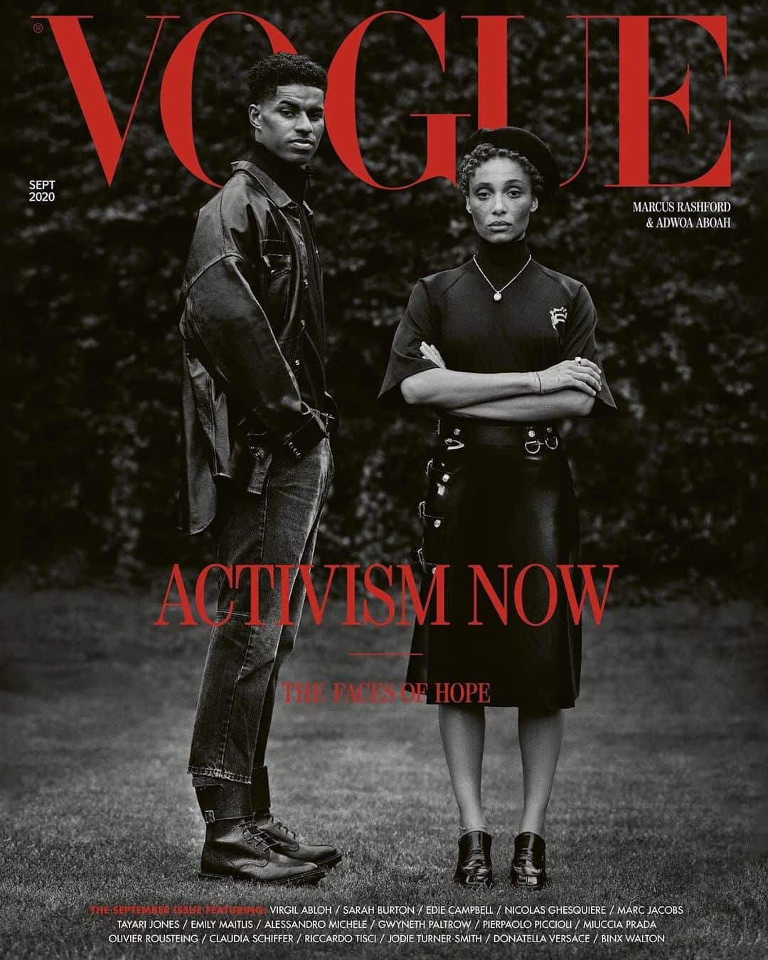 British Vogueさんのインスタグラム写真 - (British VogueInstagram)「Introducing #BritishVogue’s September 2020 issue, featuring a special fold-out cover starring 20 inspirational activists dedicated to making a change. First up: model and activist @AdwoaAboah, who has used her visibility to change perceptions around mental health, most notably through her platform @GurlsTalk, and international footballer and child poverty campaigner @MarcusRashford, who recently used his platform to lobby the government to fund free school meals for vulnerable children. From those tackling systemic racism to disability discrimination and domestic abuse, gender inequality to the climate crisis, in the new issue, @AfuaHirsch meets the activists determined to make a difference the world over. Swipe to see the full cover and read the full story at the link in bio. #VogueHope   Featuring: @MarcusRashford @AdwoaAboah  Second cover, from top left:  @Meenals_World @TamikaDMallory @RizAhmed @JanetMock Professor Angela Davis Jane Elliott Alice Wong @Disability_Visibility @IJesseWilliams @JoanSmalls  Third cover, from top left:  @ReniEddoLodge  Yvette Williams @OfficialJ4G  @IAmPatrickHutchinson @OsopePatrisse  @ClaraAmfo  @BerniceAKing  @JanayaTheFuture  @FDwyer1980  Brittany Packnett Cunningham @MsPackyetti  #MarcusRashford wearing @R13, @AColdWall & @Churchs and #AdwoaAboah wearing @Fenty, @Martine_Rose, @LockHatters, @Osoi_Official & @SLJLondon, photographed by @MisanHarriman and styled by @ItsDWallace, with hair by @EarlSimms2 and make-up by @CeliaBurtonMakeUp. With additional cover photography by @PhilipDanielDucasse, @KingTexas, @ChriseanRose, @EddieH__ and @KidNoble.」8月4日 1時00分 - britishvogue