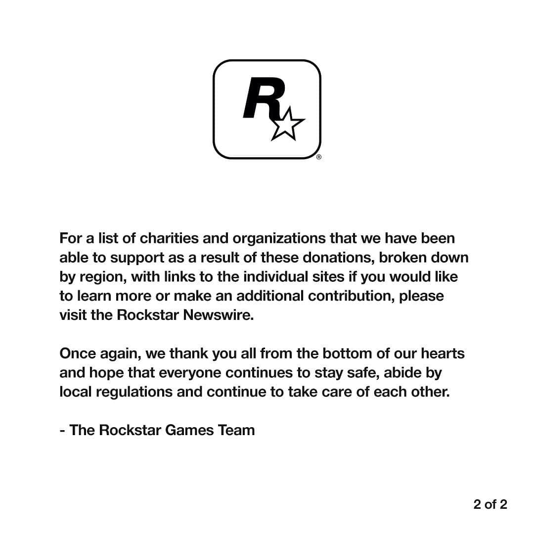 ロックスター・ゲームズさんのインスタグラム写真 - (ロックスター・ゲームズInstagram)「Rockstar Games COVID-19 Relief Update」8月4日 1時18分 - rockstargames