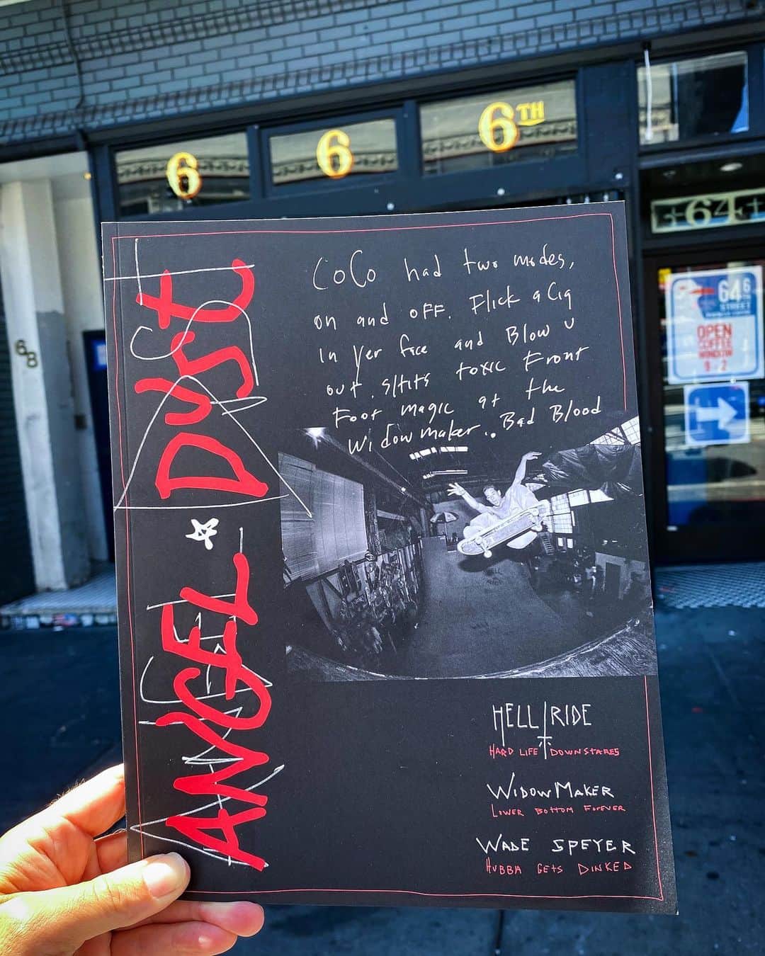 スラッシャーのインスタグラム：「A few days before Jake Phelps departed on March 14, 2019, he put his inimitable finishing touches on what was a real passion project, a special zine he'd been working on for over a year, created and curated by the Phelper himself. Our plan was to release Angel Dust on the one year anniversary of his passing, but Covid got in the way. That said, there's no derailing Jake, so as the City slowly reopens, we've decided to unleash the zine onto the world.  Starting Wednesday, August 5th,  Angel Dust will be available at @66_6th in San Francisco, alongside a new exhibit dedicated to our late editor-in-chief. Eventually it will be available at skateshops and online, details to follow shortly. Big Love and thanks to Cameron Padgett and Tom Shattuck, who worked alongside Jake to make this labor of love a reality. These pages meant the world to him. The old man lives on 👓」