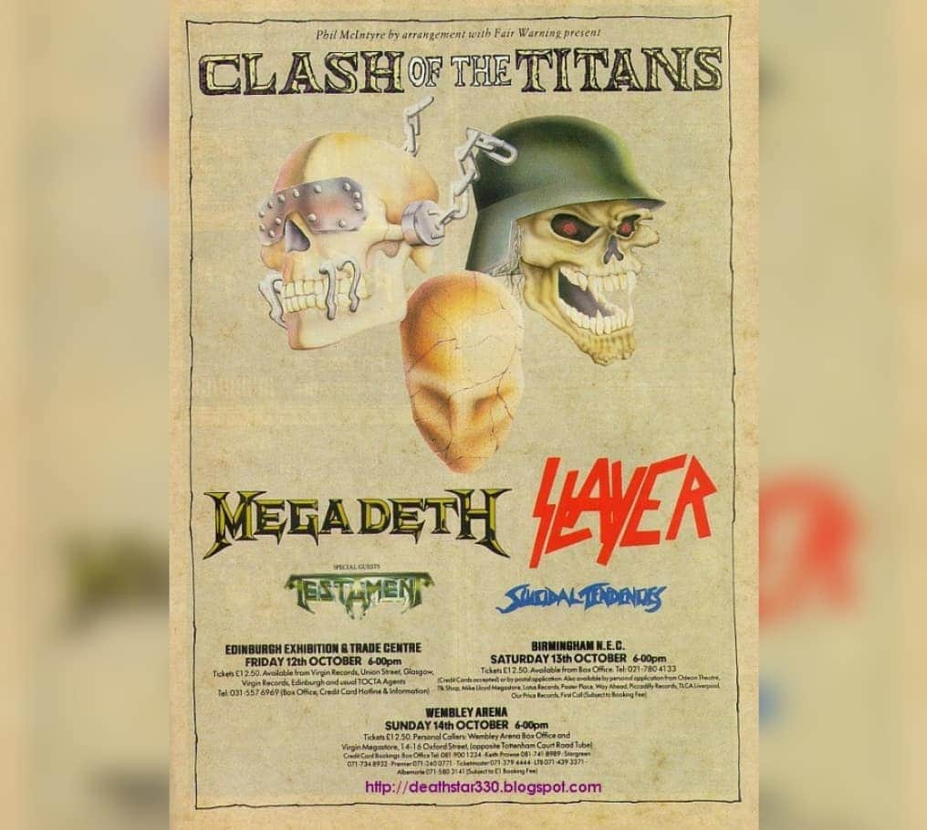 Megadethさんのインスタグラム写真 - (MegadethInstagram)「Sept-Oct 1990, the European ‘Clash of the Titans’ lineup included Megadeth, Slayer, Testament and Suicidal Tendencies, kicking off Megadeth’s ‘Rust in Peace’ world-wide tour cycle. Read about the RIP era tours and much more in Dave Mustaine’s new autobiography ‘Rust in Peace’. Pre-order the book and bundles now at megadeth.com」8月4日 4時20分 - megadeth