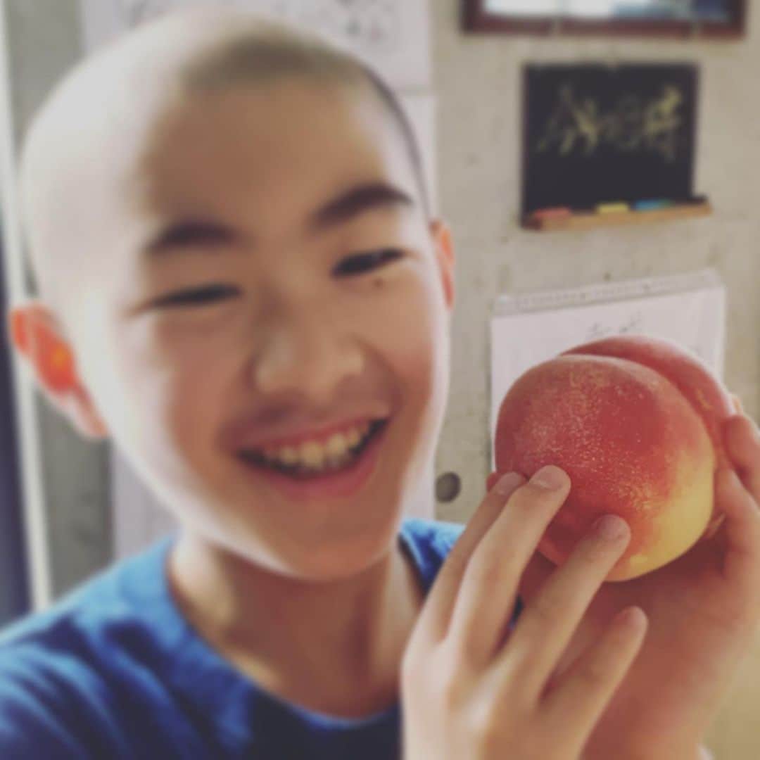 岡本安代さんのインスタグラム写真 - (岡本安代Instagram)「▶︎桃だーーーー！ じっじ！ばーたん！ ありがとうございます！ 長野からの夏のプレゼント！ 👉水菓子は贅沢品！ 👉開口一番『美味しそう』でなくまさかの『かわいい』 👉坊主の気持ちはもはや親心か？( ・∇・)！  . #桃 #旬 #果物 #夏の思い出 #あるある#子育て#食育#ママ #アナウンサー #お弁当 #５人の子育てママウンサー#岡本安代#ブログ #走り続ける岡本家」8月4日 12時57分 - okamoto.yasuyo