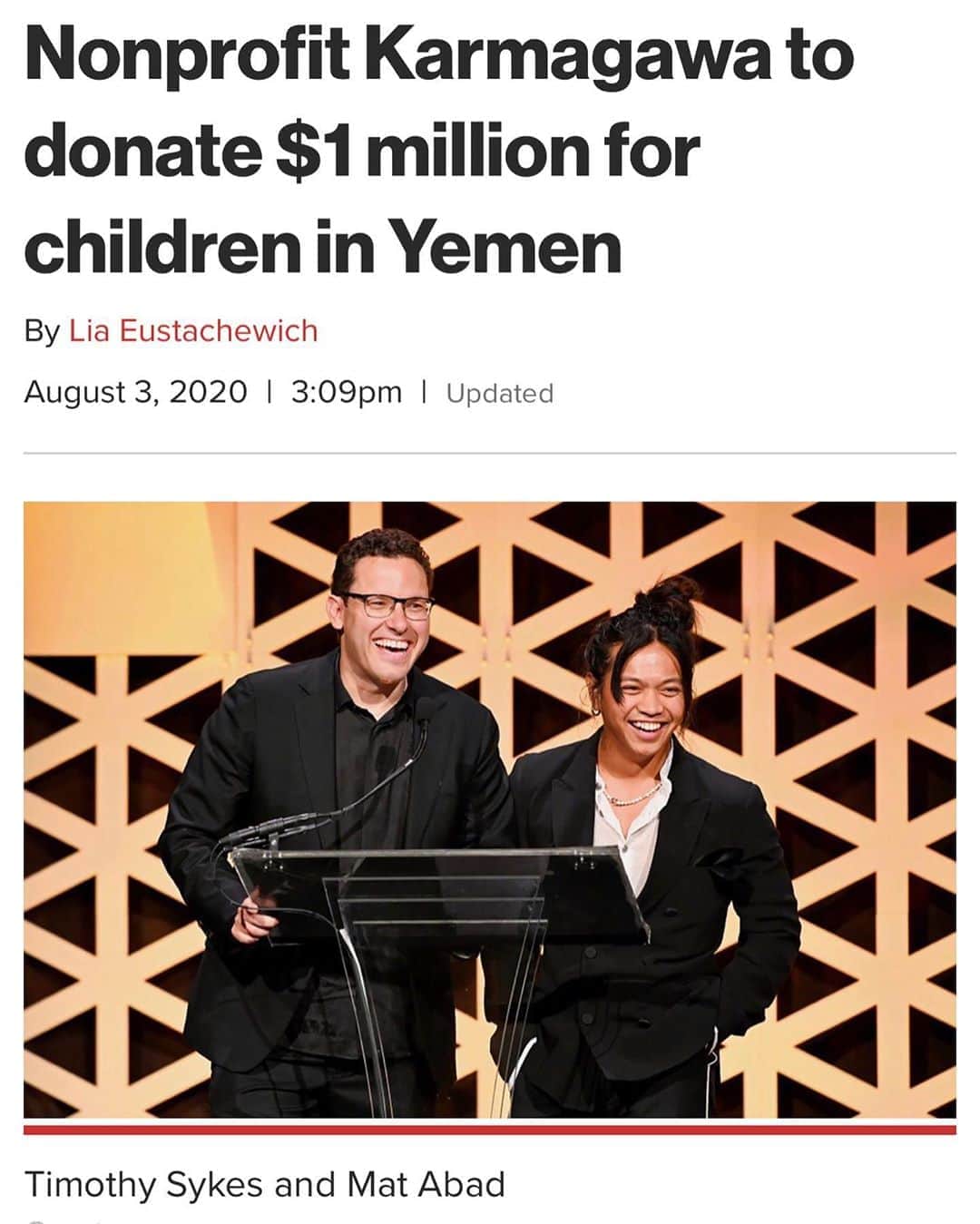 ティモシー・サイクスのインスタグラム：「BREAKING NEWS: Repost from @karmagawa We are proud to announce a $1 million charity donation to help the children and families suffering in Yemen, which is the world’s largest humanitarian crisis right now and we ask that you share this post with your followers and tag people, celebrities, influencers and news media and encourage them to share it too as we must all work together to spread awareness about this urgent crisis and help Yemen in their time of need! This seven-figure donation would not be possible without your help as we cannot thank everyone enough in the @karmagawa and @savethereef communities for supporting our Facebook fundraiser which has raised over $535,000 in donations all within just a few weeks and we’re keeping it open a few more days as ALL donations great and small are MOST appreciated & go SO FAR in Yemen where, for example, a food pack that costs a little more than $50 can feed a family of 5-6 for an entire month! The remaining $465,000 we’re donating are the June/July stock trading profits of of our co-founder @timothysykes along with the proceeds of our Karmagawa and SavetheReef charity merch designed by our co-founder @badboi so this $1 million donation is TRULY a team effort and we’re a.) just getting started and b.) SO THANKFUL FOR EVERYONE INVOLVED! Check out the full New York Post article linked in our story and highlights, please remember to share it with your followers and we’ll have further details later this week on EXACTLY how this $1 million will be donated to several amazing charities working hard to help the long-suffering people and children of Yemen! #teamwork #givingback #saveyemen #karmagawa」