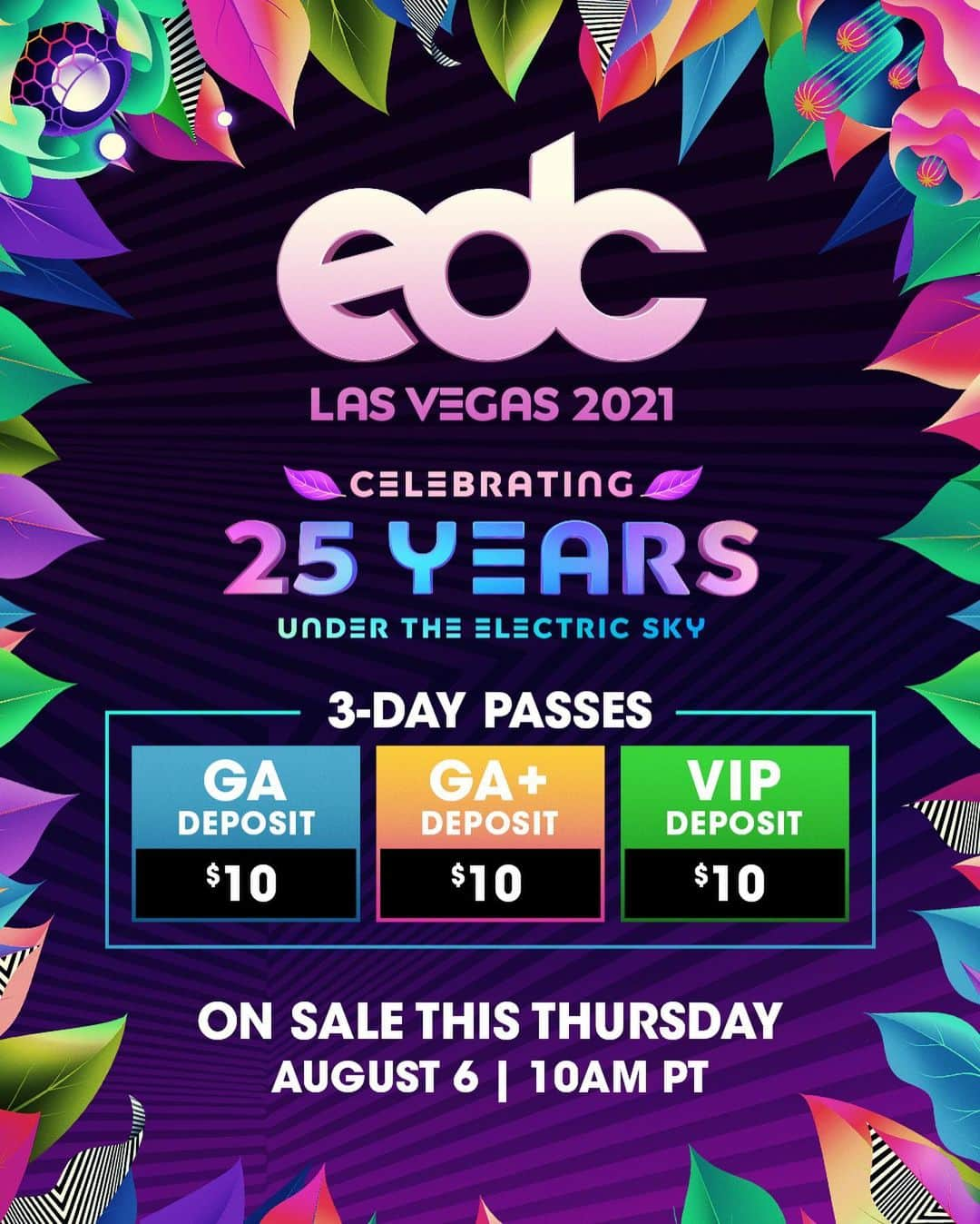 EDC Japanさんのインスタグラム写真 - (EDC JapanInstagram)「2021 Here We Come! Join Us in Celebrating 25 Years Under the Electric Sky at @EDC_LasVegas! 🎡🎆❤️  All of this year’s experience fast forwards to the future with mind-blowing new stages, awe inspiring art installations, massive synchronized fireworks displays & all your beautiful smiling faces to light up the night! We can’t wait to bring all of 2020’s plans + so much MORE to #EDCLV2021! ⚡️Our Anniversary Celebration will be the most unforgettable year yet! 🤩🙌  🎟✨Since some 2020 ticket holders will not be able to make the rescheduled dates, all available passes will go back On Sale this Thursday, August 6 at 10 am PT!    Only a $10 deposit on ALL ticket types (GA, GA+, or VIP) secures you the lowest payments plans that will be available for EDC LV 2021!  See you May 21+22+23 from Dusk till Dawn! 🌼」8月4日 9時54分 - edc_japan