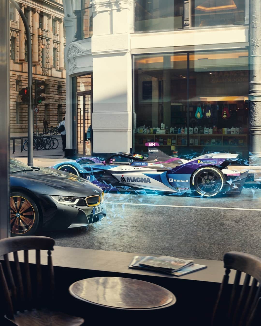 BMWのインスタグラム：「Actively shaping the future of racing: don't miss the final six races of the Formula E season this week.  #THEi8 #BMW @BMWi #BornElectric #FormulaE @BMWMotorsport  __ BMW i8 Coupé: Energy consumption in kWh/100 km (combined): 14.0. Fuel consumption in l/100 km (combined): 1.8. CO2 emissions in g/km (combined): 42. Further information: www.bmw.com/disclaimer.  	 Acceleration (0-100 km/h): 4.4 s. Power: 275 kW, 374 hp, 570 Nm. Top speed (limited): 250 km/h.」
