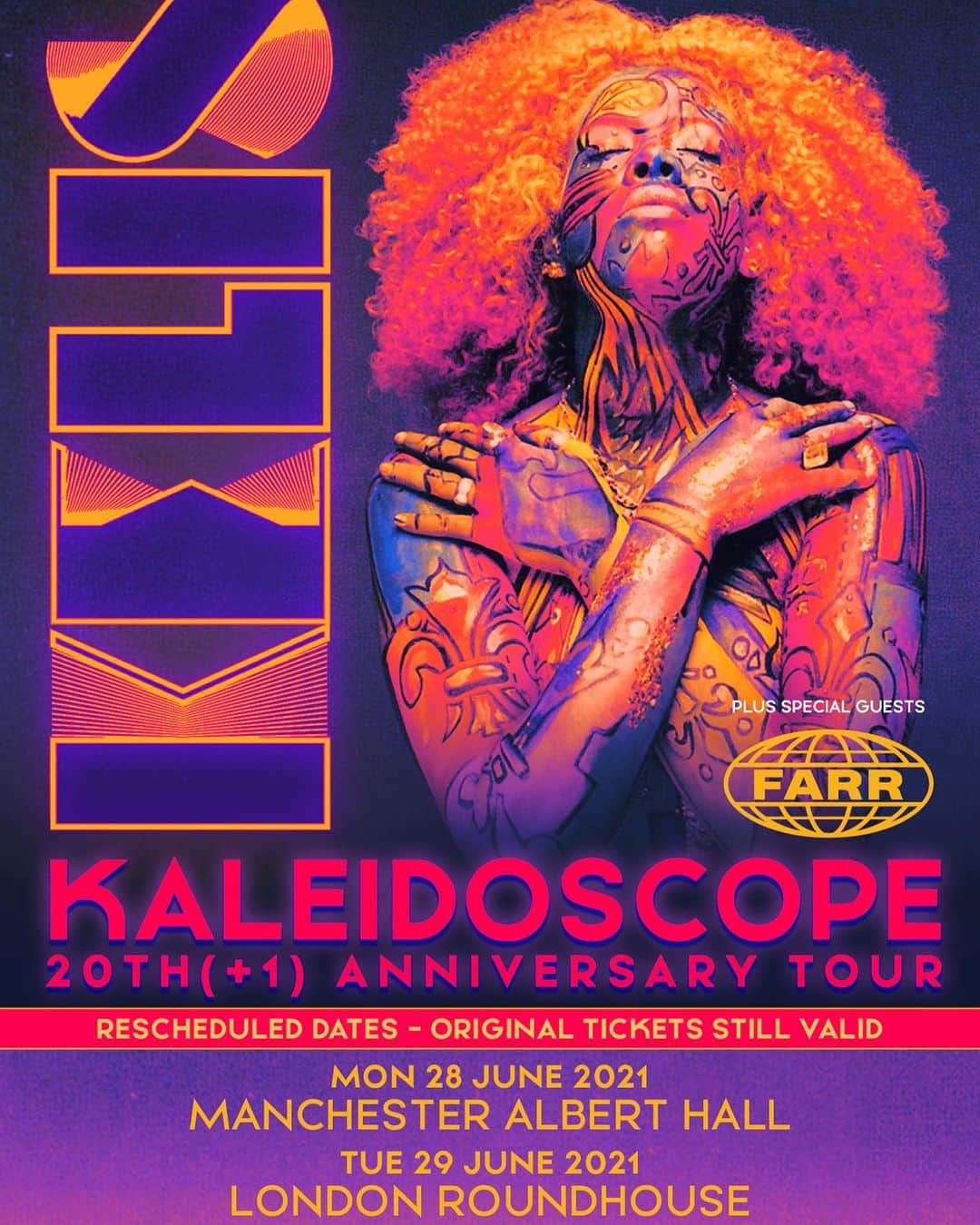 ケリスのインスタグラム：「UK! I'm coming back. We can finally announce the rescheduled Kaleidoscope 20 UK dates that were postponed due to COVID. I will see you on June 28, 2021 in Manchester & June 29 in London. Original tickets are still valid. Please visit my website for more details. I can't wait to see you!」