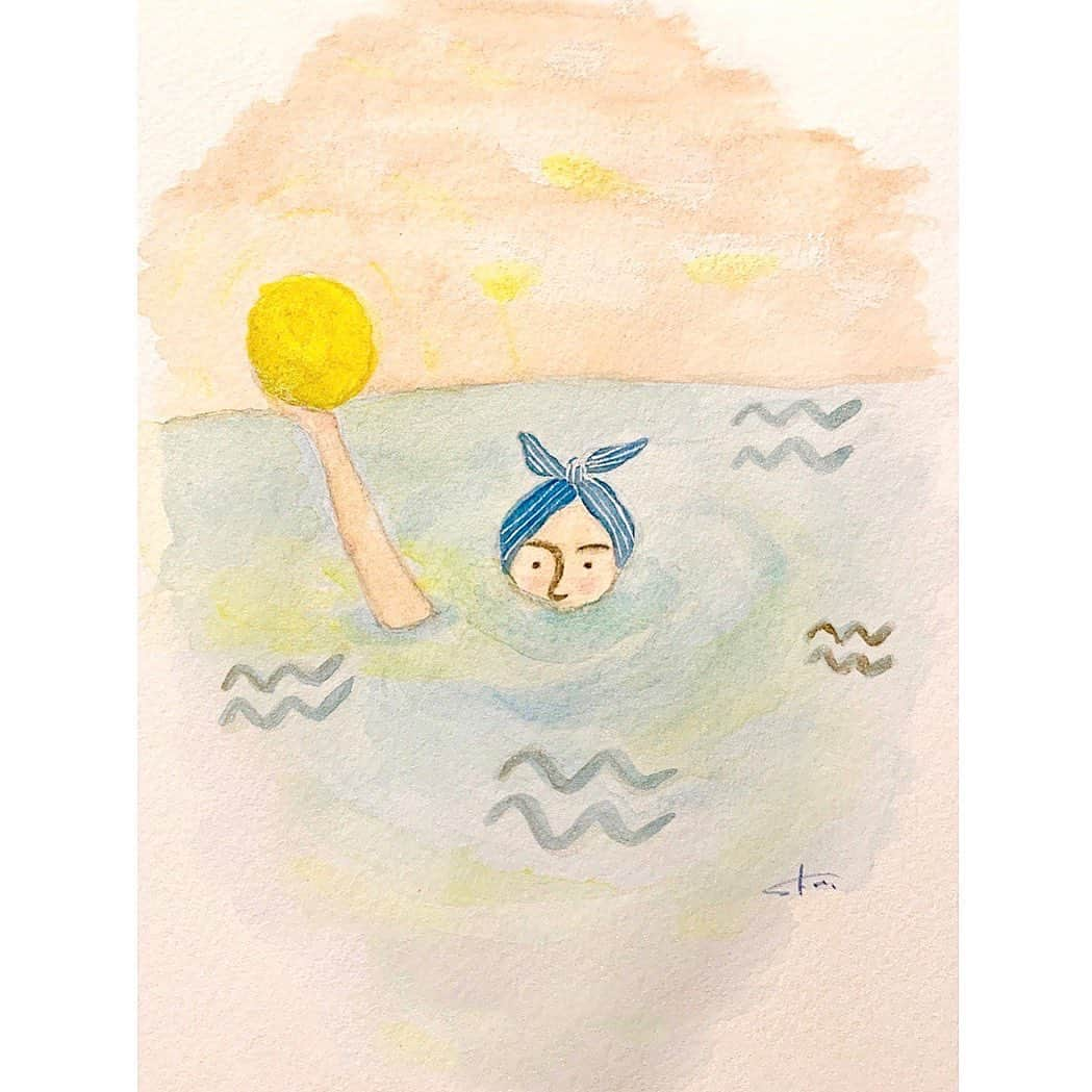 高杉さと美のインスタグラム：「昨夜も綺麗な月でした🌕♒︎  #goodmorning #illustration #illustrationoftheday #moon #♒️ #空 #月 #満月 #水 #紙 #イラスト」