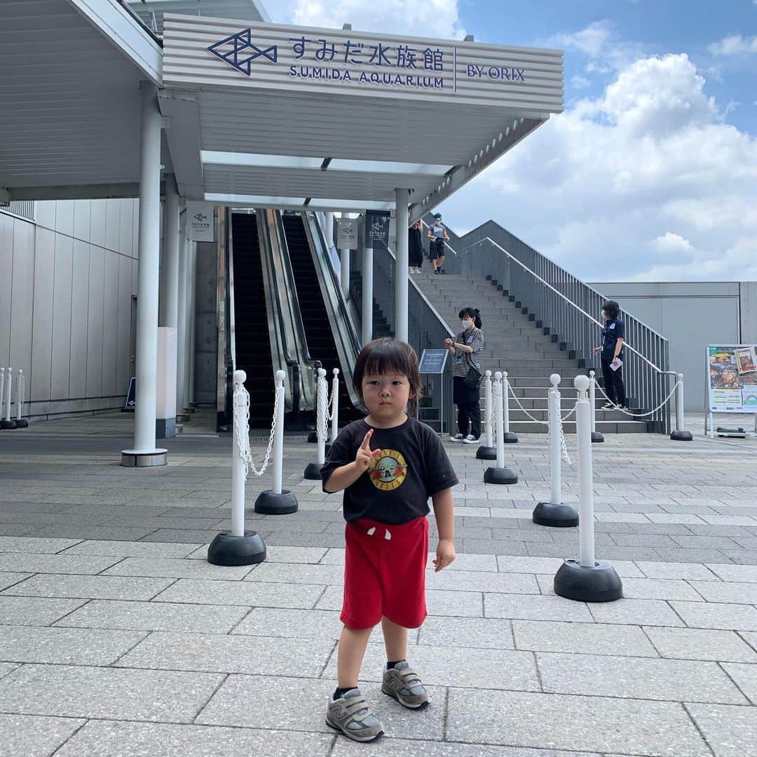 Yukari Imaiさんのインスタグラム写真 - (Yukari ImaiInstagram)「すみだ水族館🐟 魚を見るとジィジ、ジィジというユイトくん🐟 常に消毒を持ち歩き、常に手を顔や口に持っていかないか、見張って大変だけど、ユイトの笑顔が見られるなら、いくらでも消毒もするし、何度でも一緒に手を洗って、予防しながら楽しむよ☺️☺️  手を洗いすぎて、消毒をしすぎてて、本人もすこし潔癖になりつつあるから、すこし心配…  早く普通の世の中に戻らないかなぁ。。 なーんも気にせず、東京のじぃじ、ばぁば、ニューヨークのマイロ、マーニさん、愛知のじぃじ、ばぁば、おぉばぁば、に会いたいね。」8月4日 22時36分 - yukari_magnese