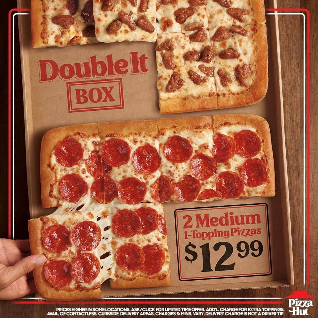 Pizza Hutさんのインスタグラム写真 - (Pizza HutInstagram)「One for you & one for them.🍕 🙌 Introducing the new Double It Box.」8月5日 1時05分 - pizzahut