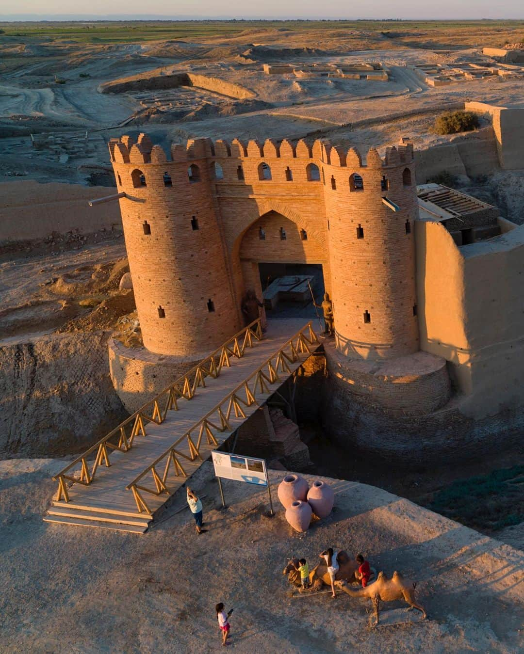 National Geographic Travelさんのインスタグラム写真 - (National Geographic TravelInstagram)「Photo by George Steinmetz @geosteinmetz  This is the reconstructed gateway to the once fortified city of Otrar, on the Silk Road in Kazakhstan. The great monuments of Central Asia are both open and deserted during these pandemic times, which makes it easier to feel the echoes of history while wandering their empty passageways. To explore more of our world from above, follow @geosteinmetz.」8月5日 1時08分 - natgeotravel