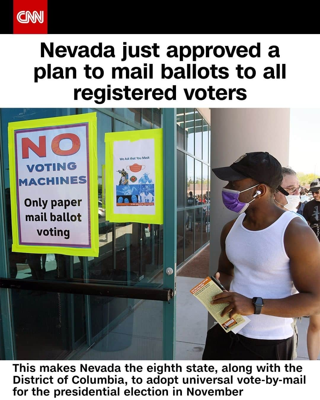 CNNさんのインスタグラム写真 - (CNNInstagram)「Nevada has approved a plan to send absentee ballots to all active voters this November, a major expansion of mail-in voting in the battleground state. Over the weekend, the Democratic-controlled Nevada state legislature passed a sweeping election bill along party lines, and Gov. Steve Sisolak, a Democrat, signed the legislation Monday afternoon. "This bill will help prevent Nevadans from experiencing the long lines at polling locations they faced during the primary election, which will protect their safety, safeguard their right to make their voices heard, and help reduce the spread of Covid-19," Sisolak said in a tweet Monday. President Trump slammed the move, falsely accusing Nevada Democrats of orchestrating an "illegal...coup" and threatened to bring a lawsuit to stop the state from expanding mail-in voting, which he says will weaken his chances of reelection. (📸: Ethan Miller/Getty Images North America)」8月5日 2時59分 - cnn