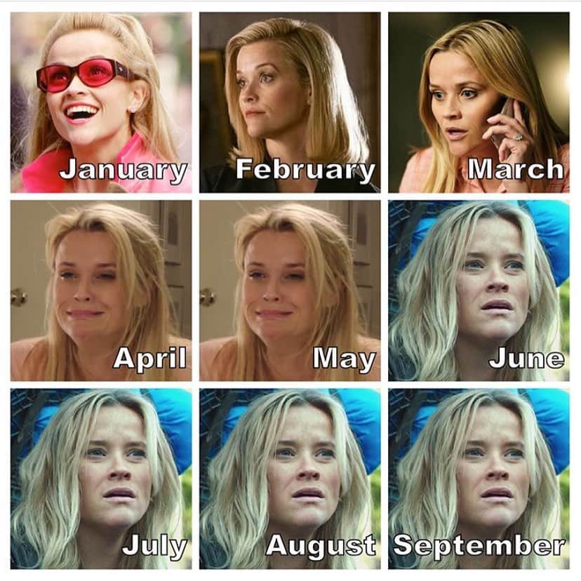 Average Parent Problemsのインスタグラム：「Were we really smiling in January??? 😩😩😩 Credit: @reesewitherspoon」