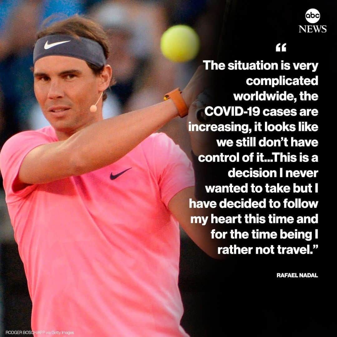 ABC Newsさんのインスタグラム写真 - (ABC NewsInstagram)「Rafael Nadal announces he will not seek to defend his title at the U.S. Open this month because of concerns surrounding COVID-19. #rafaelnadal #tennis #usopen #covid19 #spots #coronavirus」8月5日 5時42分 - abcnews