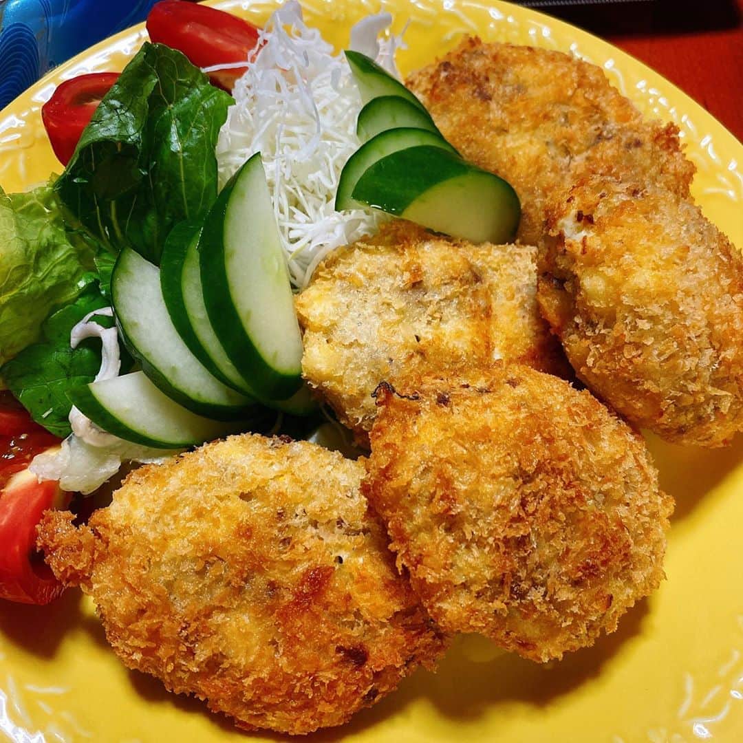 のインスタグラム：「ばあちゃんの得意料理のコロッケ🤤❤️ 夏バテで食欲落ちちゃってたけど、この日はお腹いっぱい食べました〜。 また帰りたいな😊😊 ばあちゃんちってご飯が無限にでてくる。あるある。 ・ #手作り　#コロッケ #ばあちゃん　#ありがとう」