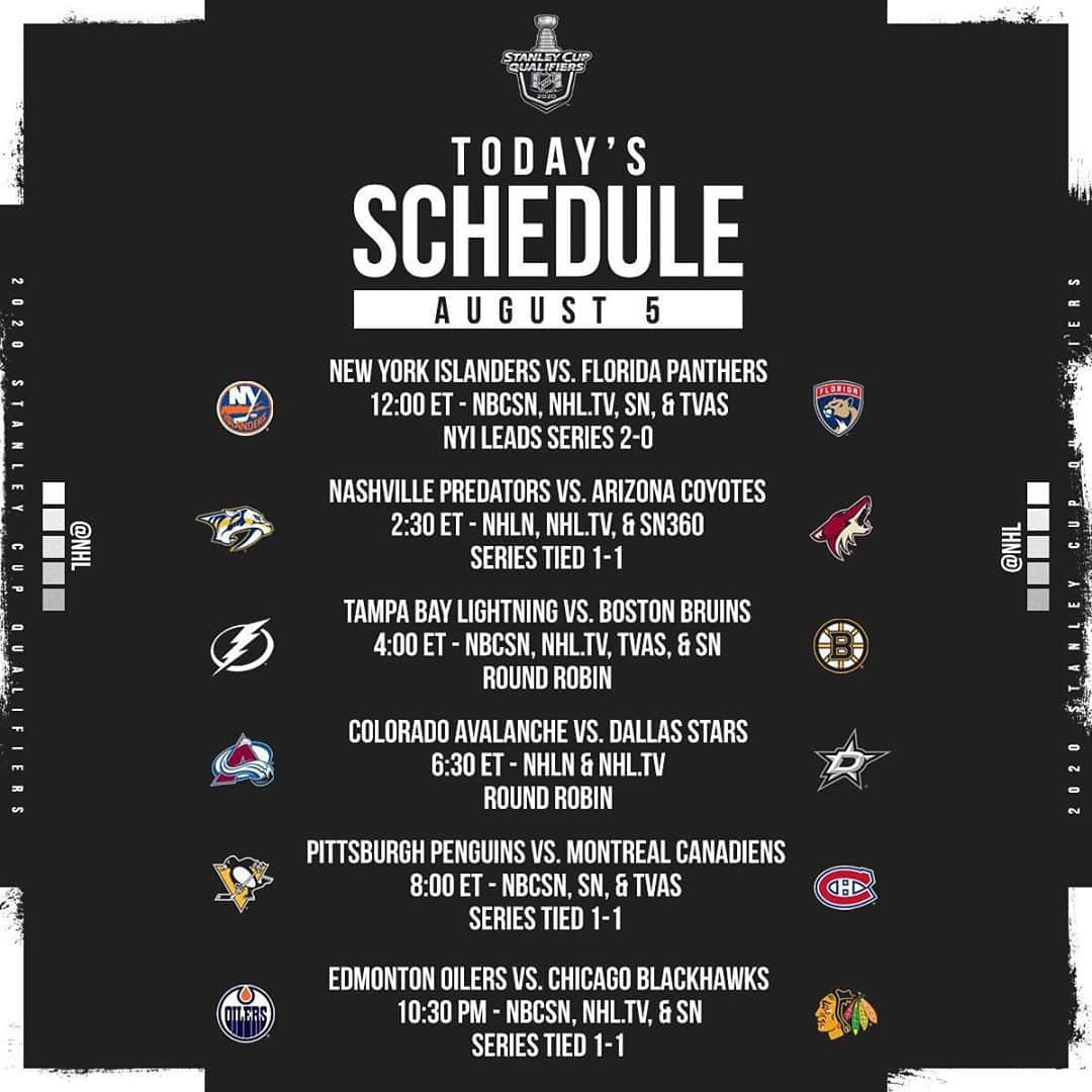 NHLさんのインスタグラム写真 - (NHLInstagram)「Make your picks for today's slate ⬇️  The #StanleyCup Qualifiers continue at 12 ET on @NHLonNBCSports, @Sportsnet, @TVASports and NHL.tv!」8月5日 22時14分 - nhl