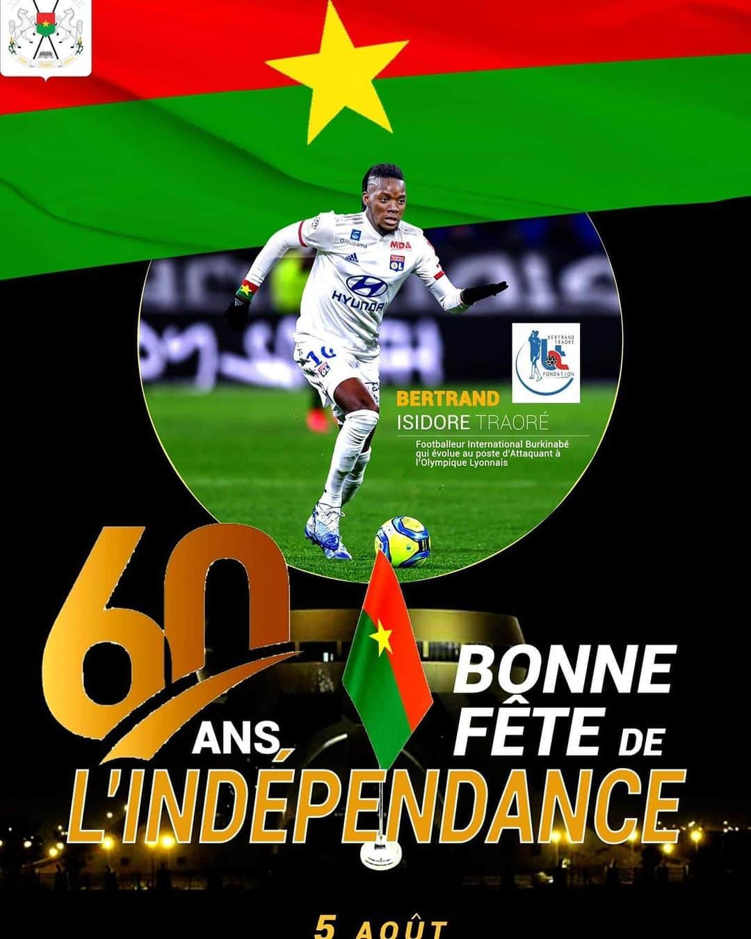 バートランド・トラオレのインスタグラム：「Bonne fête à tous les Burkinabé et amis du Burkina Faso ! #mon pays🇧🇫 #Ato #Ato #10🐎🔴🔵」