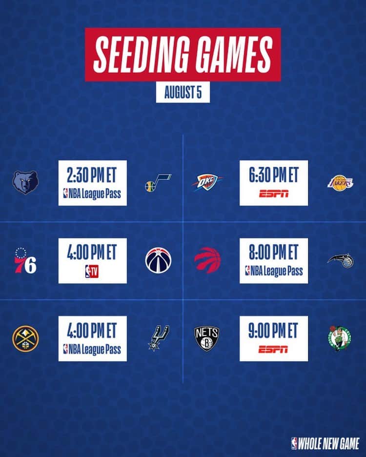 NBAさんのインスタグラム写真 - (NBAInstagram)「Today’s seeding game action tips off at 1:30pm/et with @nbaonespn doubleheader at 6:30pm/et! #WholeNewGame」8月6日 0時11分 - nba