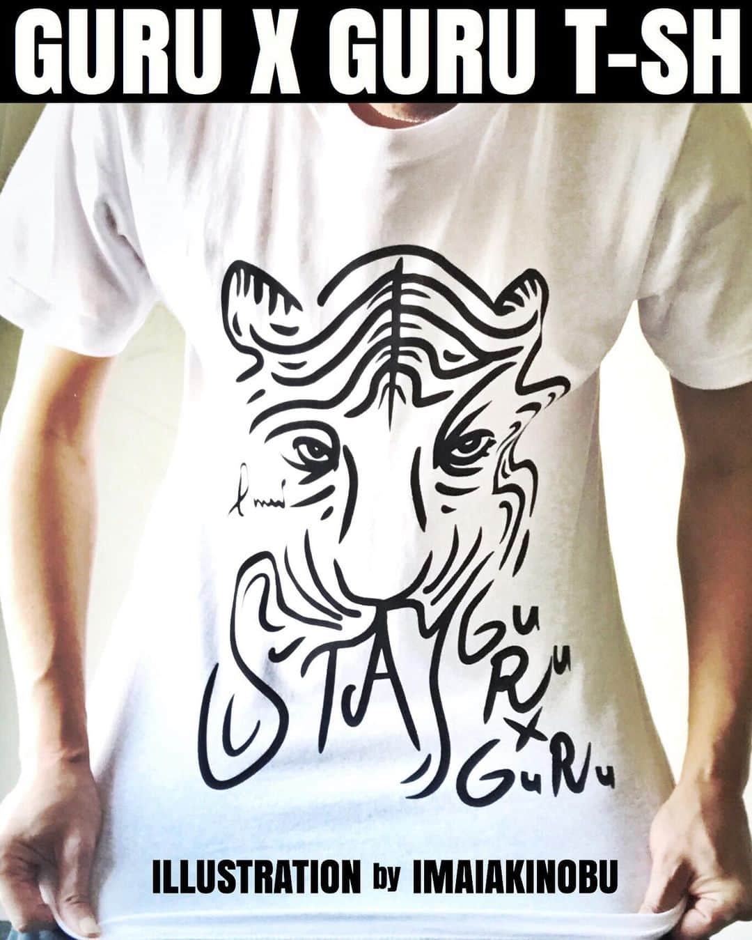 イマイアキノブのインスタグラム：「🥀絶賛販売中 GURU X GURU T-SH ILLUSTRATION by IMAIAKINOBU   サイズ S〜XXL ¥3000  名古屋 池下のバー GURUxGURU の WEB SHOP にて販売中  ↓ GURU X GURU web shop guruxguru.base.shop (完売となっていたサイズS,M 予約受付中) ・  GURU X GURU 名古屋市千種区池下1-4-23 アミュゾン池下 1F 地下鉄東山線 地下駅1番出口より徒歩1分 ☎︎ 052-764-9696  #imaiakinobu  #イマイアキノブ #池下guruguru」