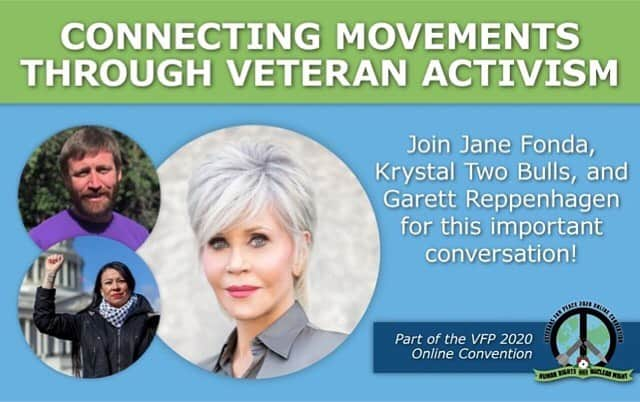 ジェーン・フォンダさんのインスタグラム写真 - (ジェーン・フォンダInstagram)「Repost from @veteransforpeace • On August 7, 2020, join Jane Fonda, Krystal Two Bulls and Garett Reppenhagen for a discussion on why the veteran voice is critical in these unprecedented times to connect various issue based movements into one transnational revolution of human rights and justice.  Register Now: https://bit.ly/VFP2020Convention  Part of the Veterans For Peace 2020 Online Convention」8月6日 10時27分 - janefonda