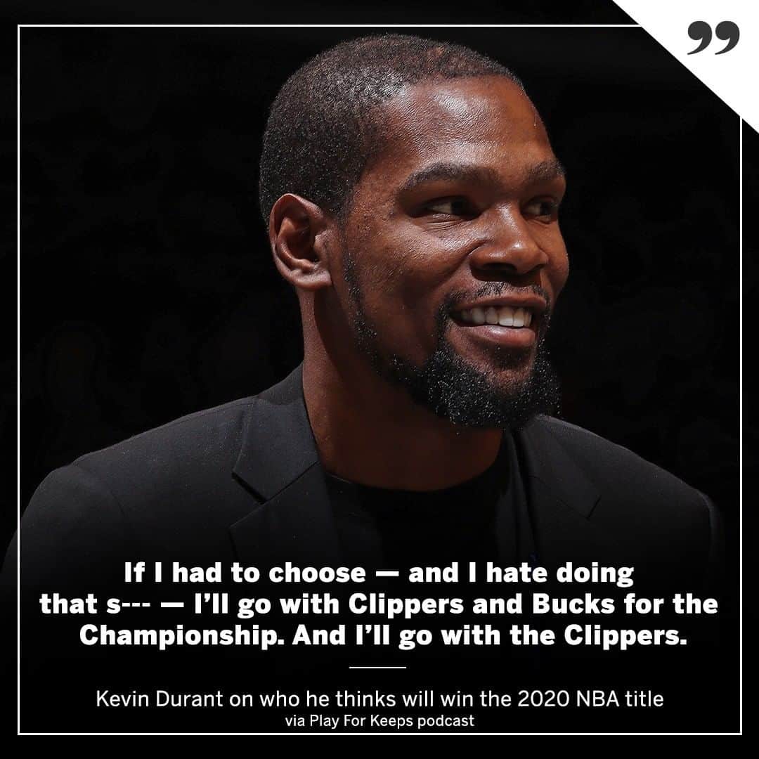 espnさんのインスタグラム写真 - (espnInstagram)「KD says if he had to choose he's taking the Clippers to beat the Bucks in the Finals 👀」8月6日 10時28分 - espn