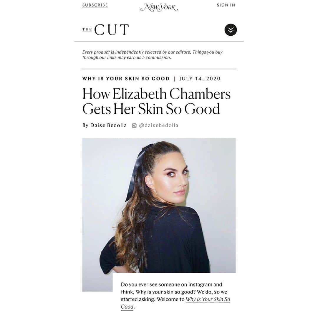 Elizabeth Chambers Hammerのインスタグラム：「Talked all things skin care, products, preservatives and “the new” Vitner’s Daughter with @thecut. 🖤 I’ve tagged a few of the other lines I swear by, but didn’t have with me. Link and video in bio!」