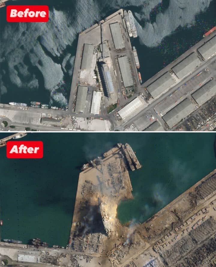 CNNさんのインスタグラム写真 - (CNNInstagram)「Satellite images show a massive, water-filled crater at the site of Tuesday's explosion in Beirut's port. Nearly every building in the image sustained significant damage or was destroyed by the blast. The explosion killed more than 100 people and injured at least 4,000. ⁠ (📸: Planet Labs Inc.)」8月6日 5時01分 - cnn