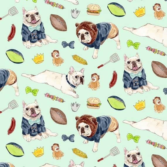 Sir Charles Barkleyのインスタグラム：「OMG I cannot wait!! It’s almost time for Prints for Paws 3 benefitting @frenchbulldogvillage and here’s my custom design by the talented @kelsonpaper! In less than 2 weeks you can order all kinds of fun things like tea towels, tote bags, stickers, magnets and sooo much more! So excited to be a part of this fun and special cause!」